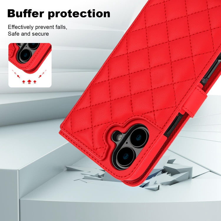 For iPhone 16 Plus Crossbody Multifunction Rhombic Leather Phone Case(Red) - iPhone 16 Plus Cases by buy2fix | Online Shopping UK | buy2fix