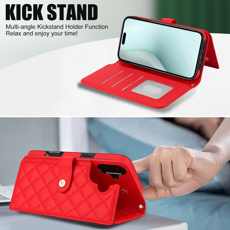 For iPhone 16 Plus Crossbody Multifunction Rhombic Leather Phone Case(Red) - iPhone 16 Plus Cases by buy2fix | Online Shopping UK | buy2fix
