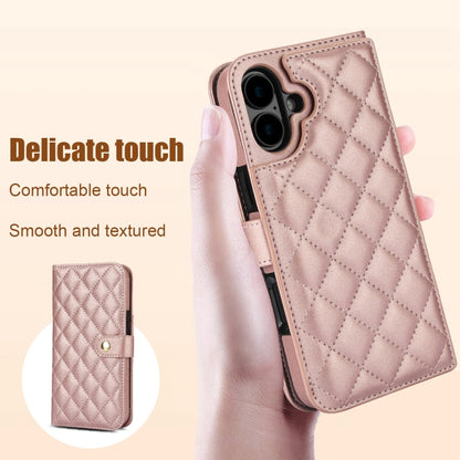 For iPhone 16 Plus Crossbody Multifunction Rhombic Leather Phone Case(Rose Gold) - iPhone 16 Plus Cases by buy2fix | Online Shopping UK | buy2fix