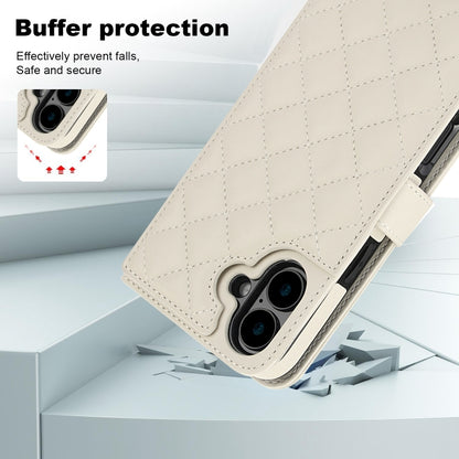 For iPhone 16 Crossbody Multifunction Rhombic Leather Phone Case(White) by buy2fix