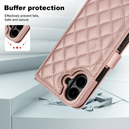 For iPhone 16 Crossbody Multifunction Rhombic Leather Phone Case(Rose Gold) - iPhone 16 Cases by buy2fix | Online Shopping UK | buy2fix