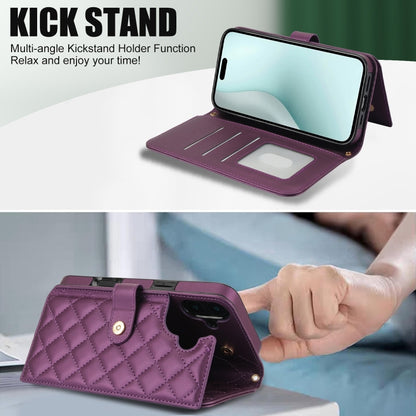 For iPhone 16 Crossbody Multifunction Rhombic Leather Phone Case(Dark Purple) - iPhone 16 Cases by buy2fix | Online Shopping UK | buy2fix