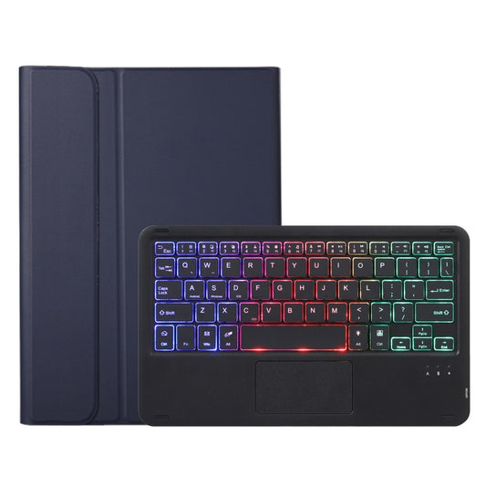 For iPad Pro 11 2024 A13B-AS Lambskin Texture Backlight Bluetooth Touch Keyboard Leather Tablet Case with Pen Slot(Dark Blue) by buy2fix