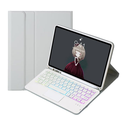 For iPad Pro 11 2024 A13B-AS Lambskin Texture Backlight Bluetooth Touch Keyboard Leather Tablet Case with Pen Slot(Grey) - For iPad Pro by buy2fix | Online Shopping UK | buy2fix