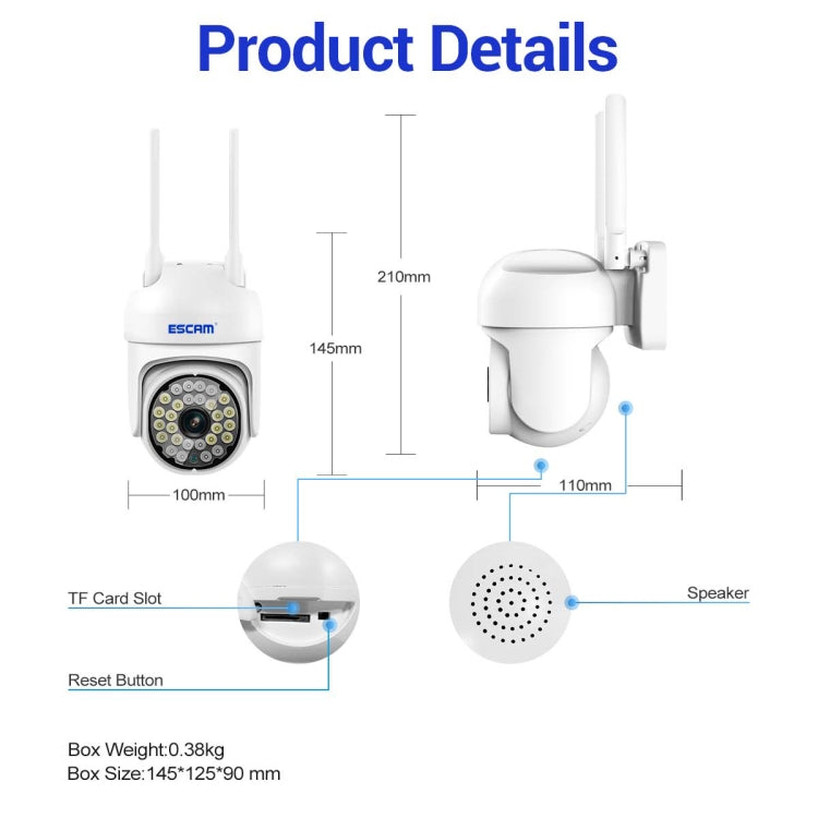 ESCAM PT305 2MP HD Motion Detection WiFi Intelligent Dual-light Source Camera(US Plug) - Dome Camera by ESCAM | Online Shopping UK | buy2fix