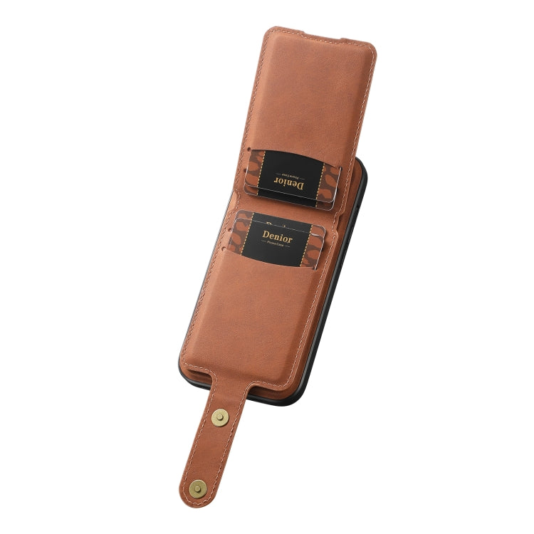 For iPhone 15 Pro Denior D14 NK Retro Pattern MagSafe Magnetic Card Holder Leather Phone Case(Brown) - iPhone 15 Pro Cases by Denior | Online Shopping UK | buy2fix