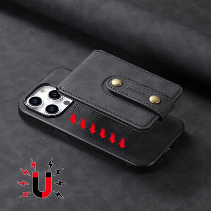 For iPhone 15 Pro Denior D14 NK Retro Pattern MagSafe Magnetic Card Holder Leather Phone Case(Black) - iPhone 15 Pro Cases by Denior | Online Shopping UK | buy2fix