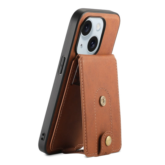 For iPhone 15 Plus Denior D14 NK Retro Pattern MagSafe Magnetic Card Holder Leather Phone Case(Brown) - iPhone 15 Plus Cases by Denior | Online Shopping UK | buy2fix