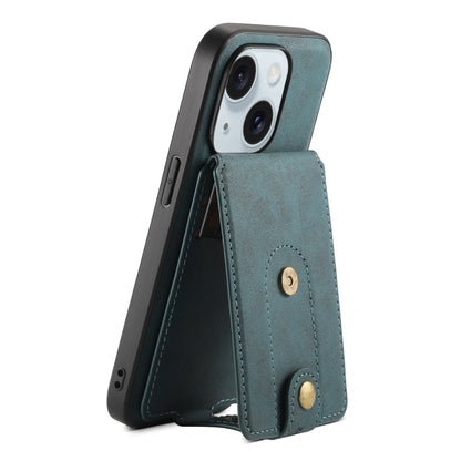 For iPhone 15 Plus Denior D14 NK Retro Pattern MagSafe Magnetic Card Holder Leather Phone Case(Blue) - iPhone 15 Plus Cases by Denior | Online Shopping UK | buy2fix