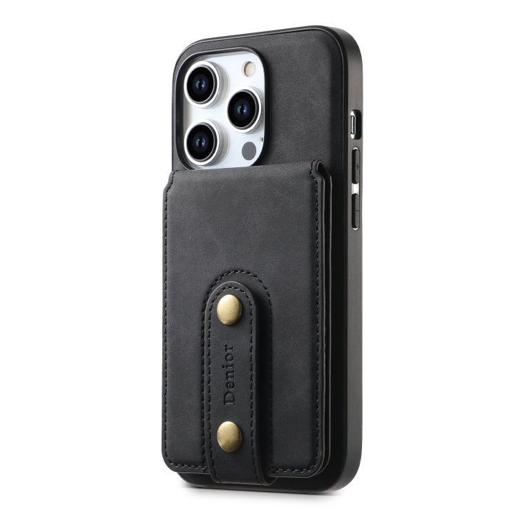 For iPhone 15 Plus Denior D14 NK Retro Pattern MagSafe Magnetic Card Holder Leather Phone Case(Black) - iPhone 15 Plus Cases by Denior | Online Shopping UK | buy2fix