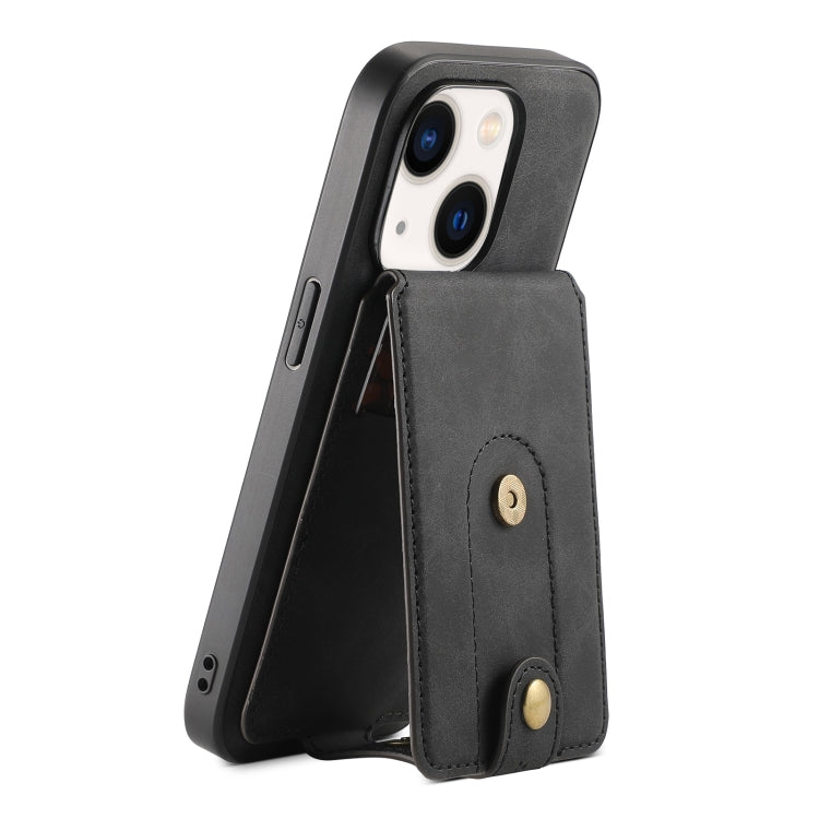 For iPhone 14/13 Denior D14 NK Retro Pattern MagSafe Magnetic Card Holder Leather Phone Case(Black) - iPhone 14 Cases by Denior | Online Shopping UK | buy2fix