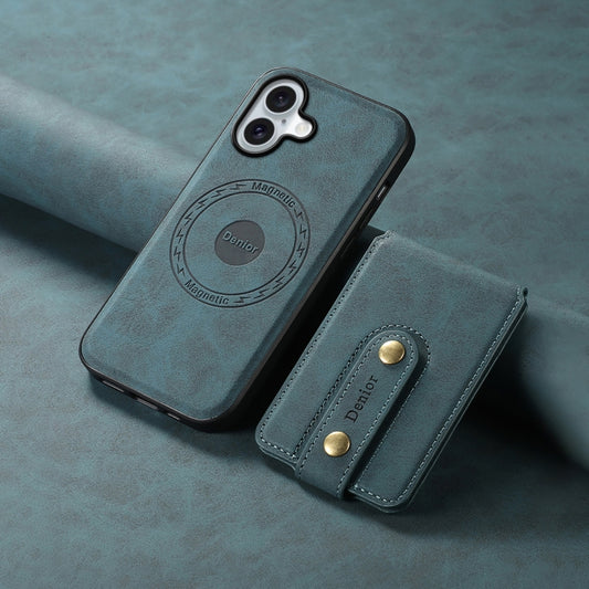For iPhone 16 Denior D14 NK Retro Pattern MagSafe Magnetic Card Holder Leather Phone Case(Blue) by Denior
