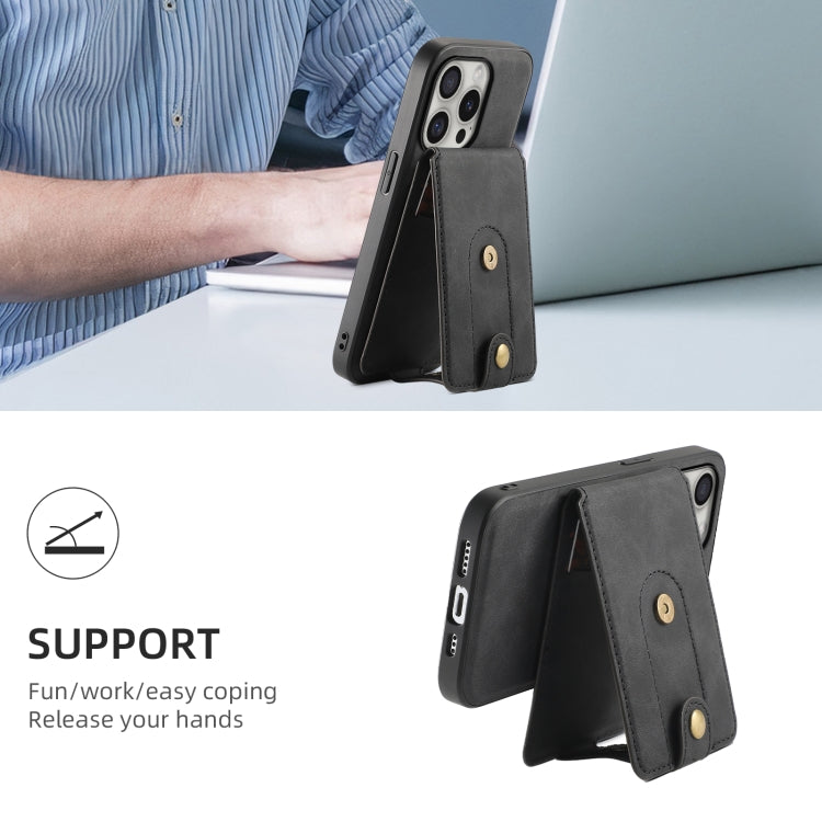 For iPhone 16 Pro Max Denior D14 NK Retro Pattern MagSafe Magnetic Card Holder Leather Phone Case(Black) - iPhone 16 Pro Max Cases by Denior | Online Shopping UK | buy2fix