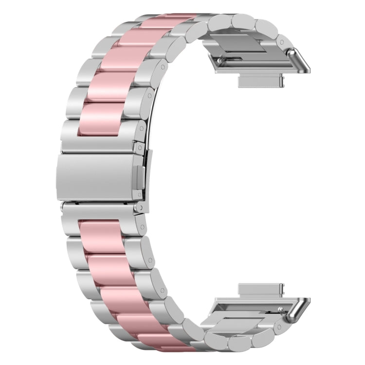 For Huawei Watch Fit 3 Three Bead Stainless Steel Metal Watch Band(Silver Pink) - Watch Bands by buy2fix | Online Shopping UK | buy2fix