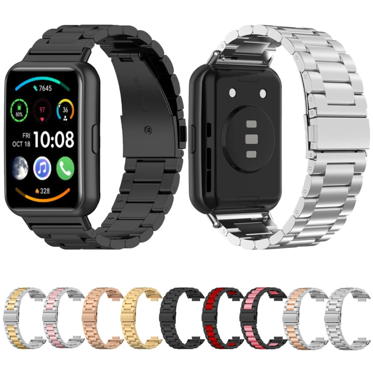 For Huawei Watch Fit 3 Three Bead Stainless Steel Metal Watch Band(Rose Gold) by buy2fix