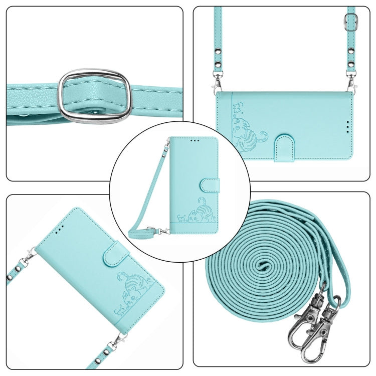 For Motorola Moto G Stylus 5G 2024 Cat Rat Embossed Pattern RFID Leather Phone Case with Lanyard(Mint Green) - Motorola Cases by buy2fix | Online Shopping UK | buy2fix