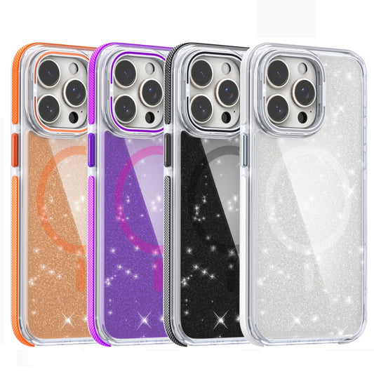 For iPhone 12 Pro Two-color Glitter Powder Lens Holder Magsafe Phone Case(Purple) - iPhone 12 / 12 Pro Cases by buy2fix | Online Shopping UK | buy2fix
