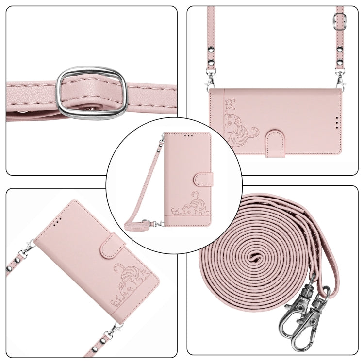 For OnePlus 12 5G Global Cat Rat Embossed Pattern RFID Leather Phone Case with Lanyard(Pink) - OnePlus Cases by buy2fix | Online Shopping UK | buy2fix