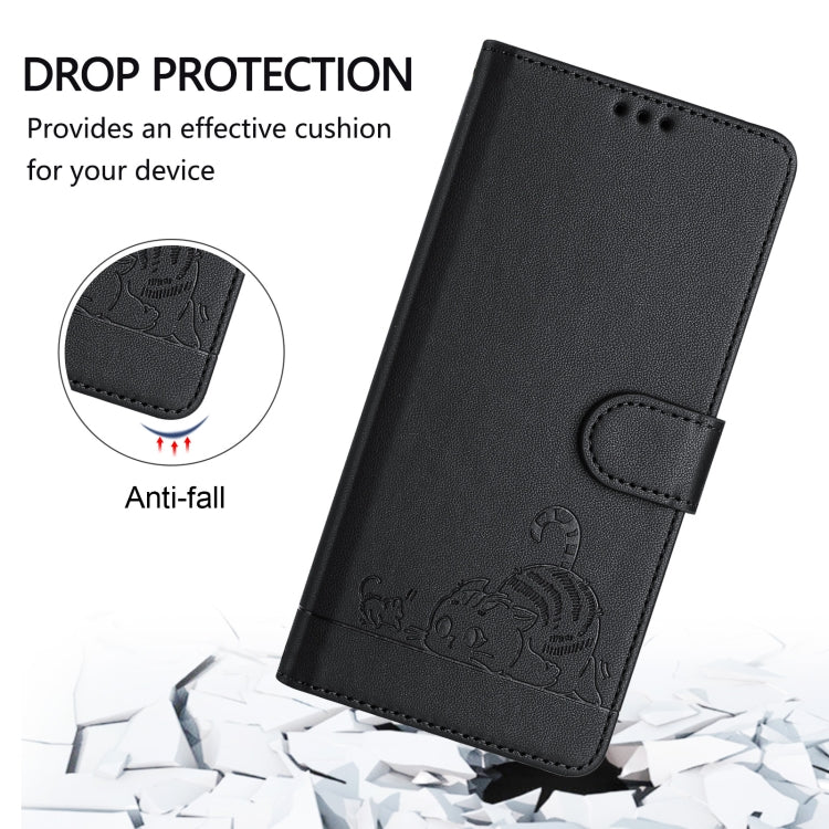 For OnePlus 12 5G Global Cat Rat Embossed Pattern RFID Leather Phone Case with Lanyard(Black) - OnePlus Cases by buy2fix | Online Shopping UK | buy2fix