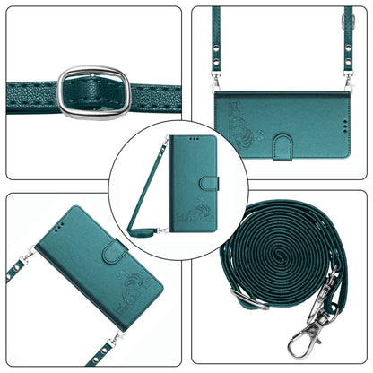 For OnePlus 12 5G Global Cat Rat Embossed Pattern RFID Leather Phone Case with Lanyard(Peacock Green) - OnePlus Cases by buy2fix | Online Shopping UK | buy2fix