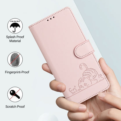 For OnePlus Nord CE3 5G India Cat Rat Embossed Pattern RFID Leather Phone Case with Lanyard(Pink) by buy2fix