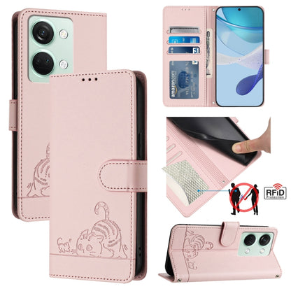 For OnePlus Ace 2V / Nord 3 Cat Rat Embossed Pattern RFID Leather Phone Case with Lanyard(Pink) by buy2fix