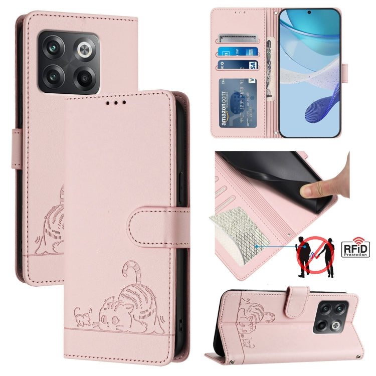For OnePlus Ace Pro 5G Cat Rat Embossed Pattern RFID Leather Phone Case with Lanyard(Pink) by buy2fix