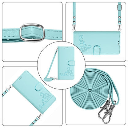 For OnePlus Nord CE 2 5G Cat Rat Embossed Pattern RFID Leather Phone Case with Lanyard(Mint Green) by buy2fix