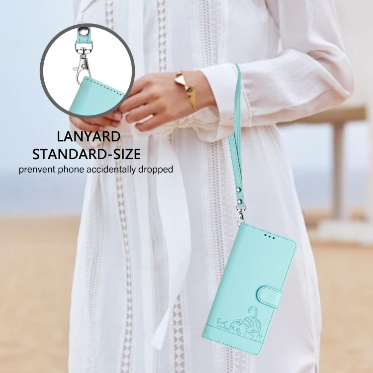 For OnePlus Nord CE 2 5G Cat Rat Embossed Pattern RFID Leather Phone Case with Lanyard(Mint Green) by buy2fix