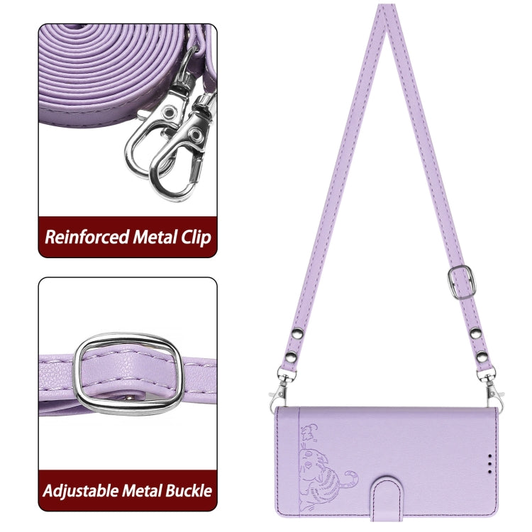 For OnePlus 10 Pro 5G Cat Rat Embossed Pattern RFID Leather Phone Case with Lanyard(Purple) by buy2fix