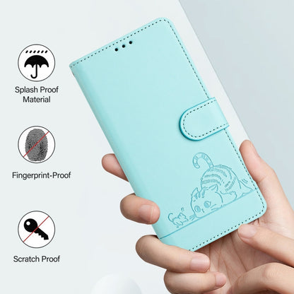 For OnePlus Nord N20 5G Cat Rat Embossed Pattern RFID Leather Phone Case with Lanyard(Mint Green) by buy2fix