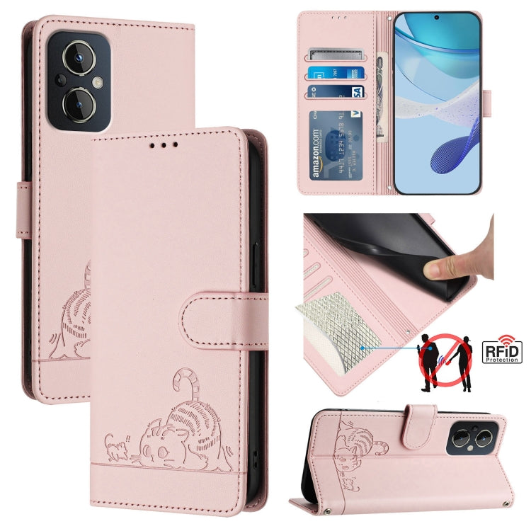 For OnePlus Nord N20 5G Cat Rat Embossed Pattern RFID Leather Phone Case with Lanyard(Pink) by buy2fix