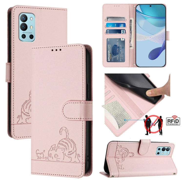 For OnePlus 9R / 8T Cat Rat Embossed Pattern RFID Leather Phone Case with Lanyard(Pink) by buy2fix