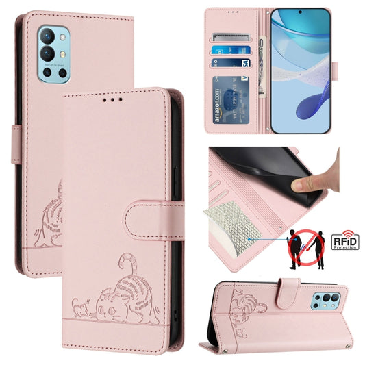For OnePlus 9R / 8T Cat Rat Embossed Pattern RFID Leather Phone Case with Lanyard(Pink) by buy2fix