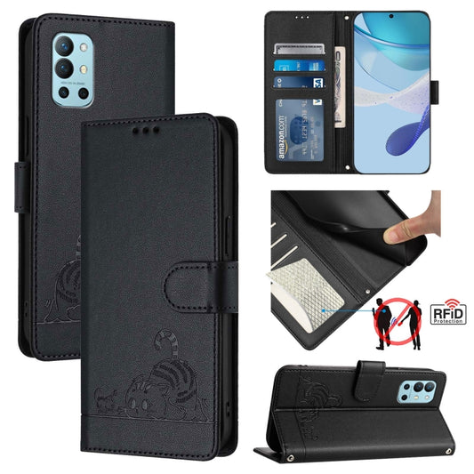 For OnePlus 9R / 8T Cat Rat Embossed Pattern RFID Leather Phone Case with Lanyard(Black) by buy2fix
