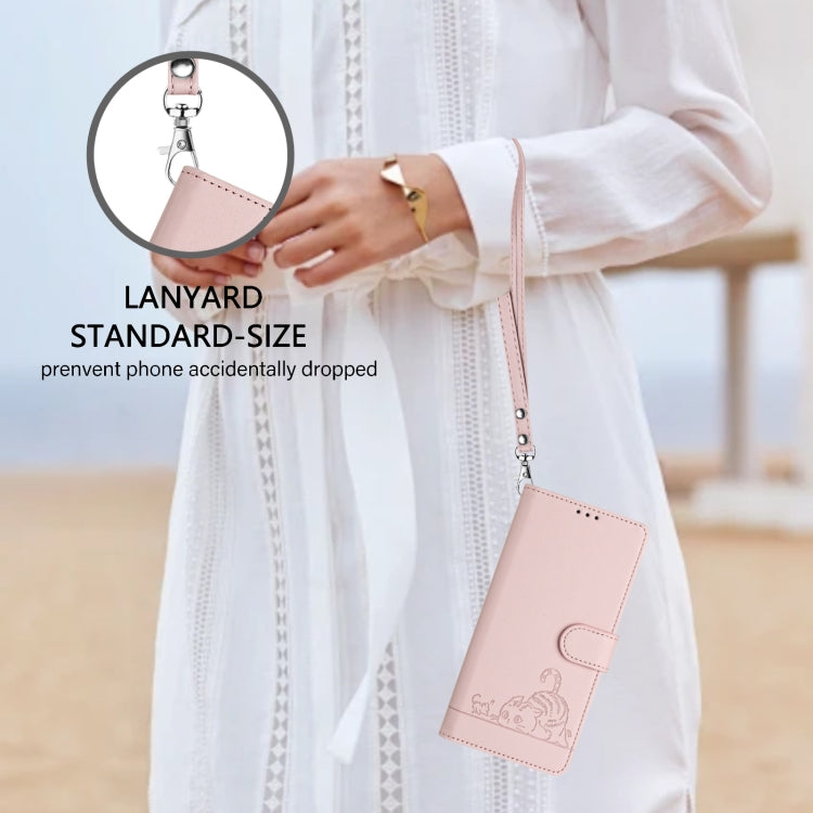 For OnePlus Nord CE 3 Lite 5G Cat Rat Embossed Pattern RFID Leather Phone Case with Lanyard(Pink) by buy2fix