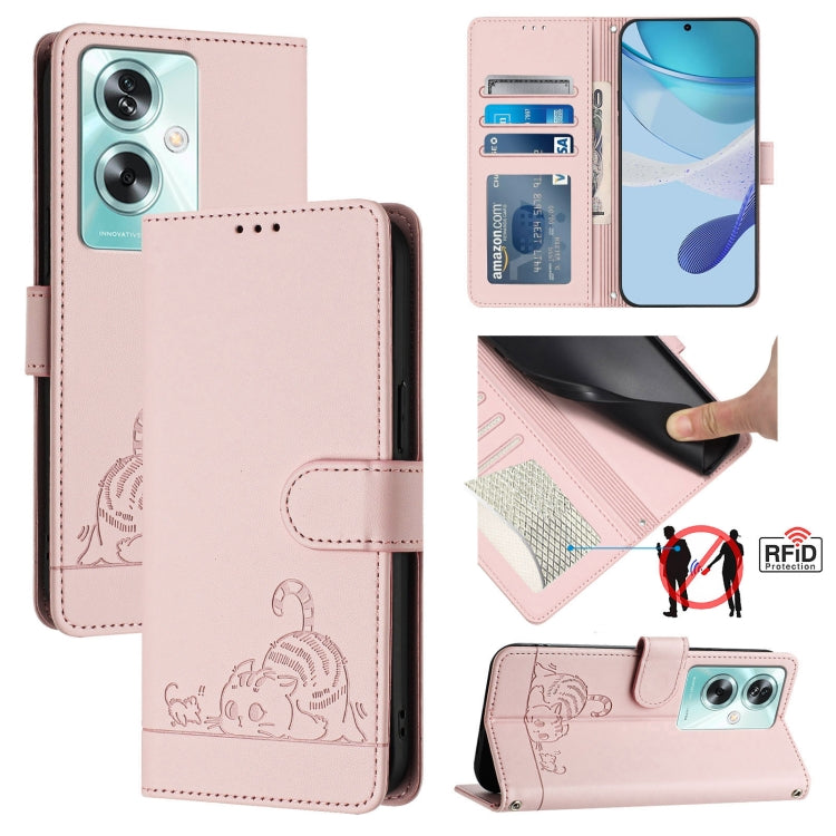 For OnePlus Nord N30 SE 5G Cat Rat Embossed Pattern RFID Leather Phone Case with Lanyard(Pink) by buy2fix