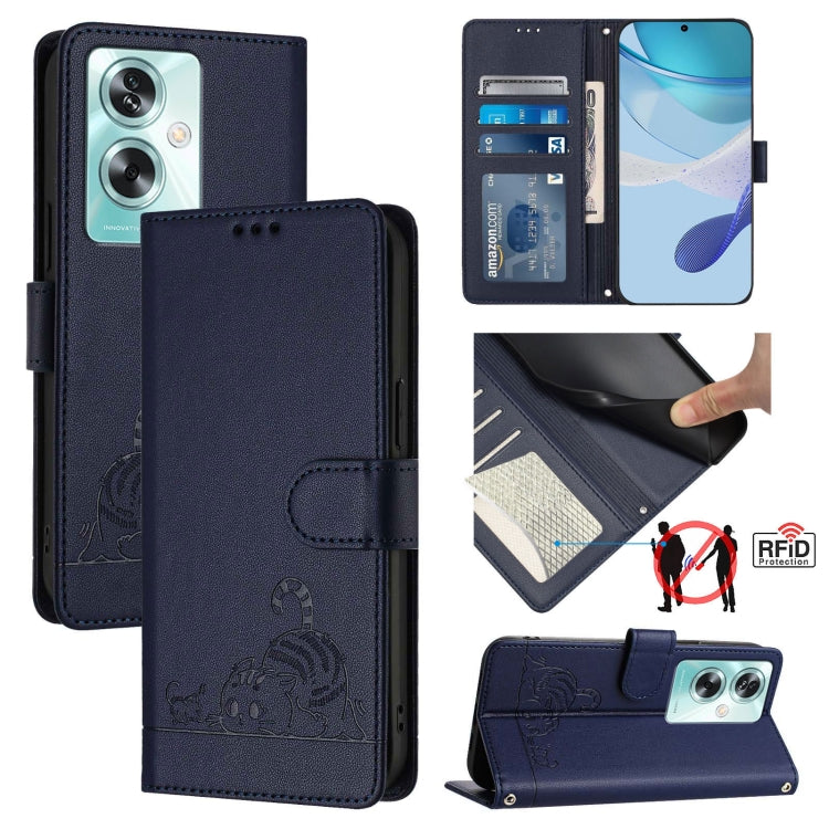 For OnePlus Nord N30 SE 5G Cat Rat Embossed Pattern RFID Leather Phone Case with Lanyard(Blue) by buy2fix
