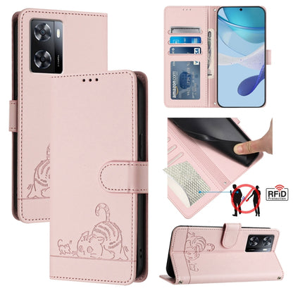 For OnePlus Nord N20 SE 4G Global Cat Rat Embossed Pattern RFID Leather Phone Case with Lanyard(Pink) by buy2fix