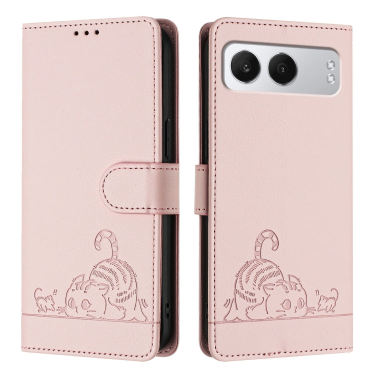 For OnePlus Nord 4 5G Cat Rat Embossed Pattern RFID Leather Phone Case with Lanyard(Pink) by buy2fix