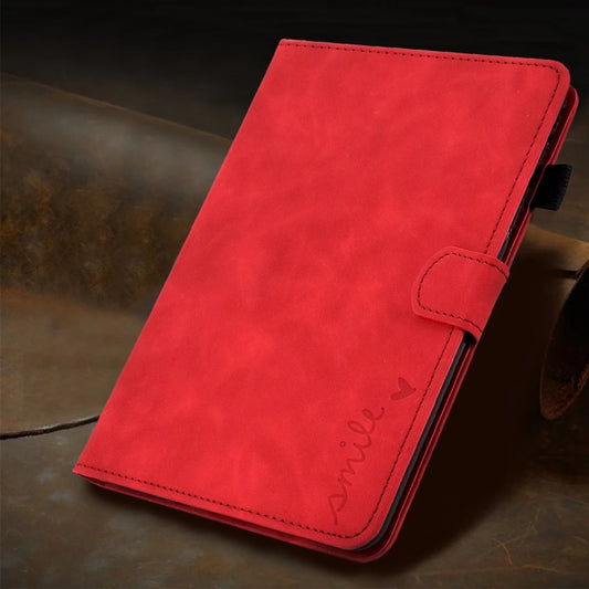 For iPad Pro 11 2024 Embossed Smile Smart Leather Tablet Case(Red) by buy2fix