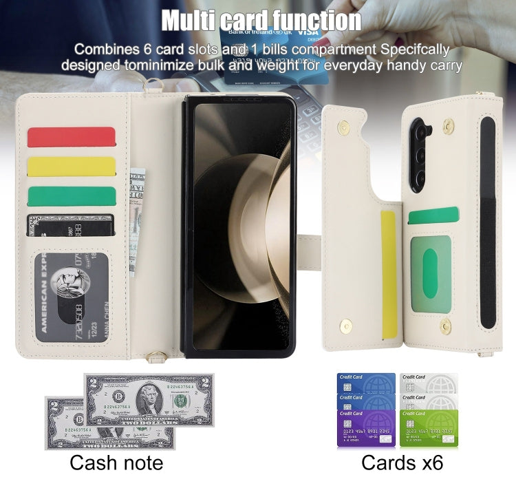 For Samsung Galaxy Z Fold5 Crossbody Multifunction Rhombic Leather Phone Case(White) - Galaxy Z Fold5 Cases by buy2fix | Online Shopping UK | buy2fix