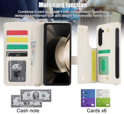 For Samsung Galaxy Z Fold5 Crossbody Multifunction Rhombic Leather Phone Case(White) - Galaxy Z Fold5 Cases by buy2fix | Online Shopping UK | buy2fix