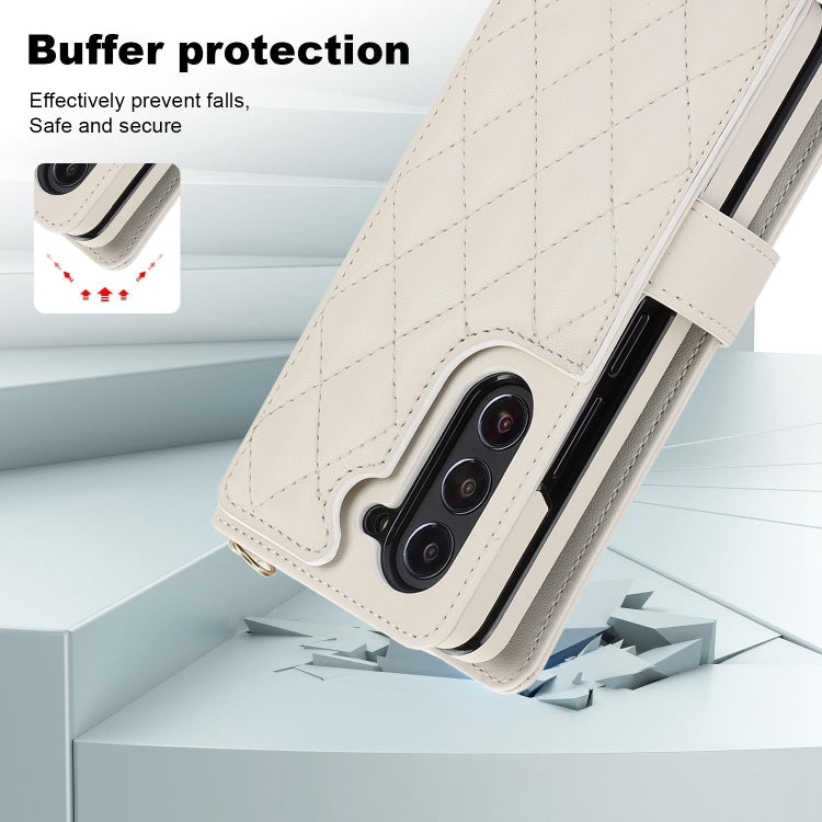 For Samsung Galaxy Z Fold5 Crossbody Multifunction Rhombic Leather Phone Case(White) - Galaxy Z Fold5 Cases by buy2fix | Online Shopping UK | buy2fix