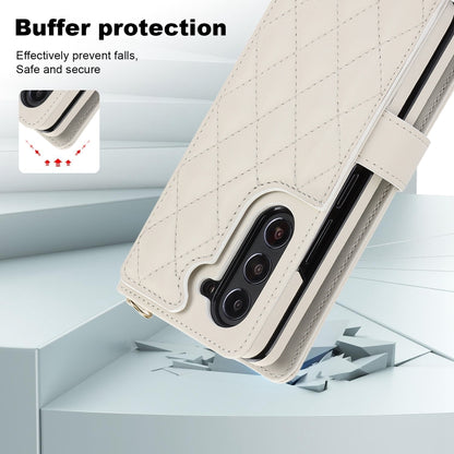 For Samsung Galaxy Z Fold5 Crossbody Multifunction Rhombic Leather Phone Case(White) - Galaxy Z Fold5 Cases by buy2fix | Online Shopping UK | buy2fix