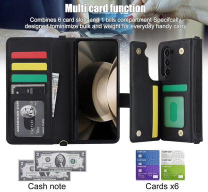 For Samsung Galaxy Z Fold5 Crossbody Multifunction Rhombic Leather Phone Case(Black) - Galaxy Z Fold5 Cases by buy2fix | Online Shopping UK | buy2fix