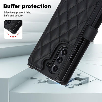 For Samsung Galaxy Z Fold5 Crossbody Multifunction Rhombic Leather Phone Case(Black) - Galaxy Z Fold5 Cases by buy2fix | Online Shopping UK | buy2fix