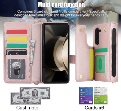 For Samsung Galaxy Z Fold5 Crossbody Multifunction Rhombic Leather Phone Case(Rose Gold) - Galaxy Z Fold5 Cases by buy2fix | Online Shopping UK | buy2fix