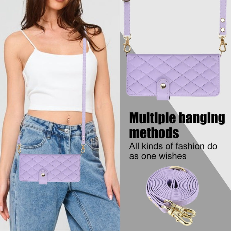 For Samsung Galaxy Z Fold5 Crossbody Multifunction Rhombic Leather Phone Case(Purple) - Galaxy Z Fold5 Cases by buy2fix | Online Shopping UK | buy2fix