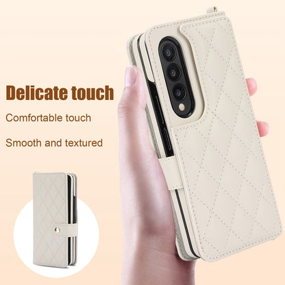 For Samsung Galaxy Z Fold4 Crossbody Multifunction Rhombic Leather Phone Case(White) - Galaxy Z Fold4 5G Cases by buy2fix | Online Shopping UK | buy2fix